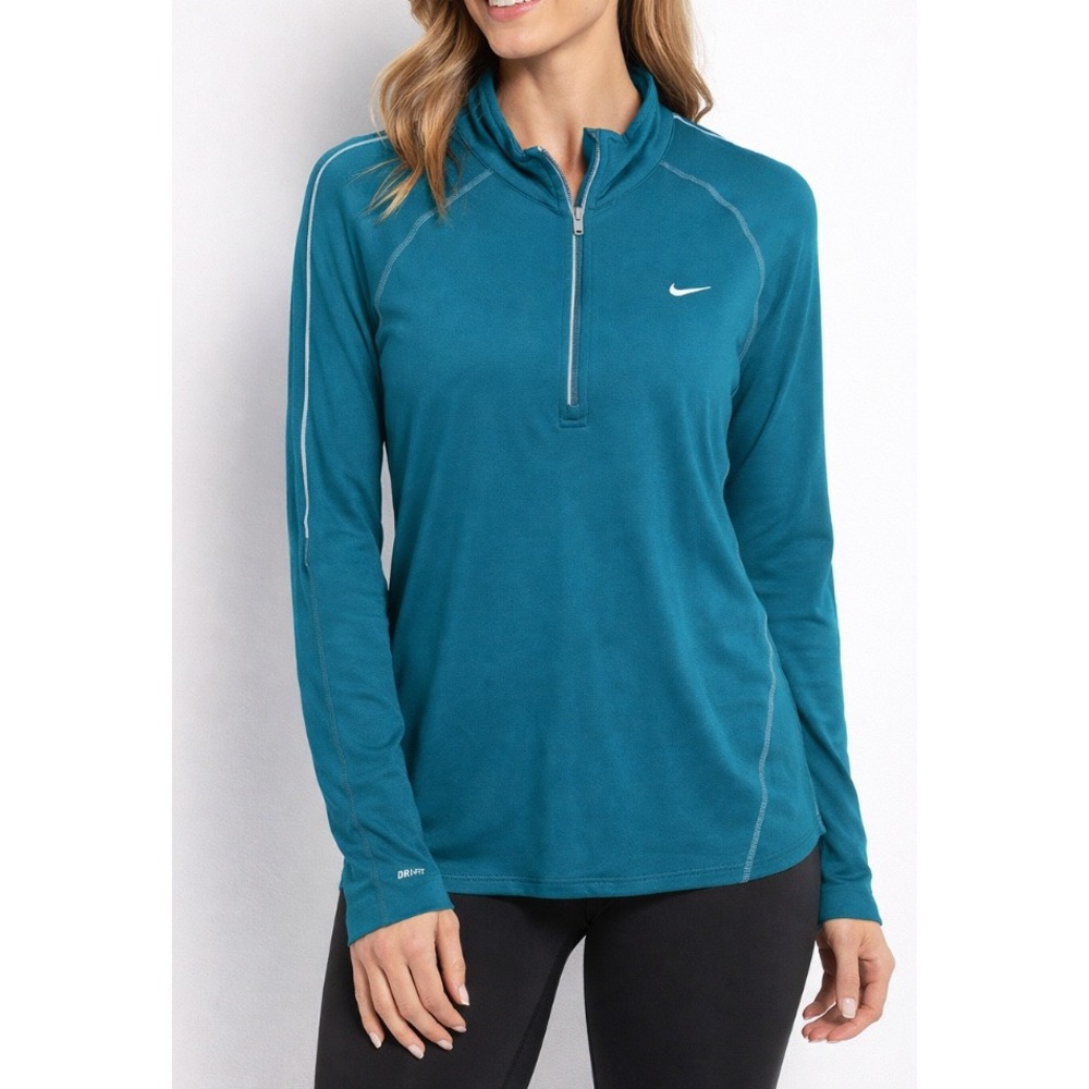 Nike Dri Fit Teal Long Sleeve Quarter‎ Zip Athletic Top Women XL